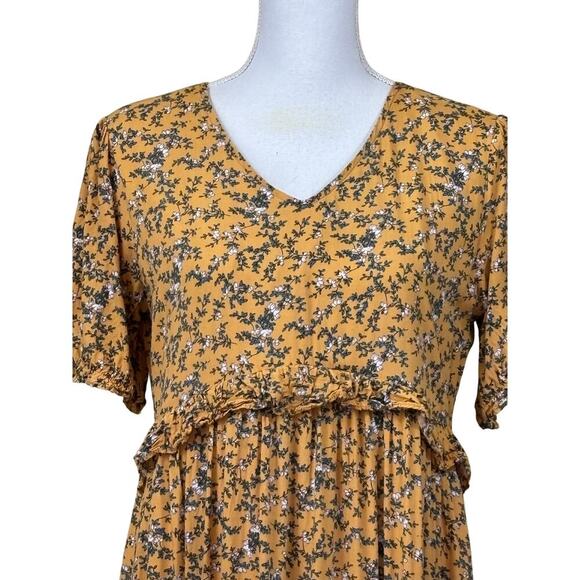 Roolee gold floral maxidress, babydoll, peasant, prairie, cottagecore, bohemian - Picture 4 of 6